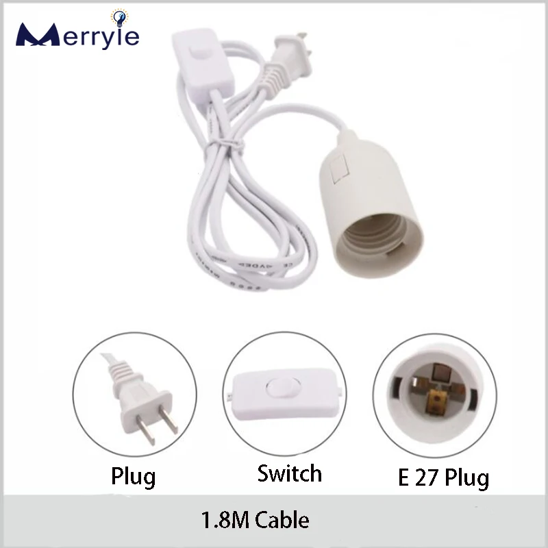 

1.8M E27 Lamp Cover Extension Cord AC110-220V E27 Lamp Holder Cable US EU Plug with Switch Control