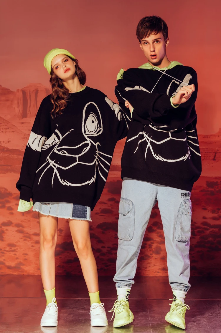 2019 Oversized Ugly Christmas Sweater Turtleneck autumn and winter Plus Size Lion King Pullover Female Loose Print Knit Sweaters