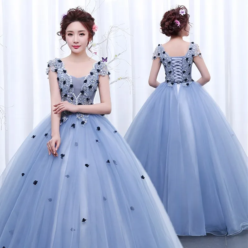 Vestidos Quinceanera 15 Anos бальные Платья пышные платья новое платье для выпускного вечера с аппликацией для вечерние платья с v-образным вырезом Vestido 0021