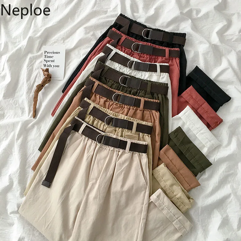 Женские прямые длинные брюки Neploe корейские однотонные свободные с высокой