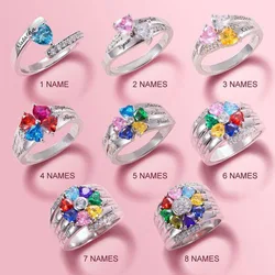 Personalized Customized Family Name Ring With Birthstone Silver Color Engraved Rings For Women Mother's Day Gifts