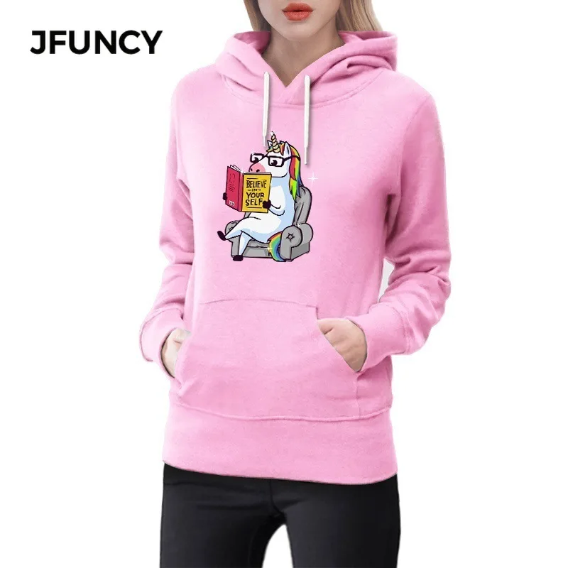 JFUNCY, женские толстовки размера плюс, толстовка с капюшоном, осенние женские топы, Mujer, пуловеры с принтом единорога, больше размера d, Женская толстовка