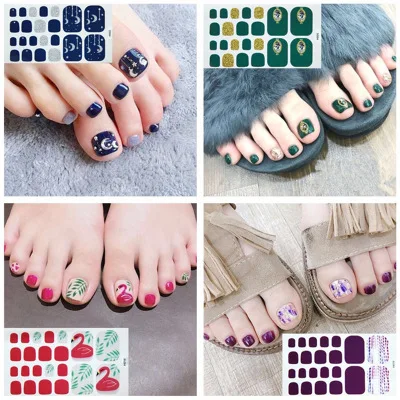 22tips/sheet Toe Nail Stickers Waterproof Fashion Toe Nail Wraps Nail Art Full Cover Adhesive Foil Stickers Manicure Decals