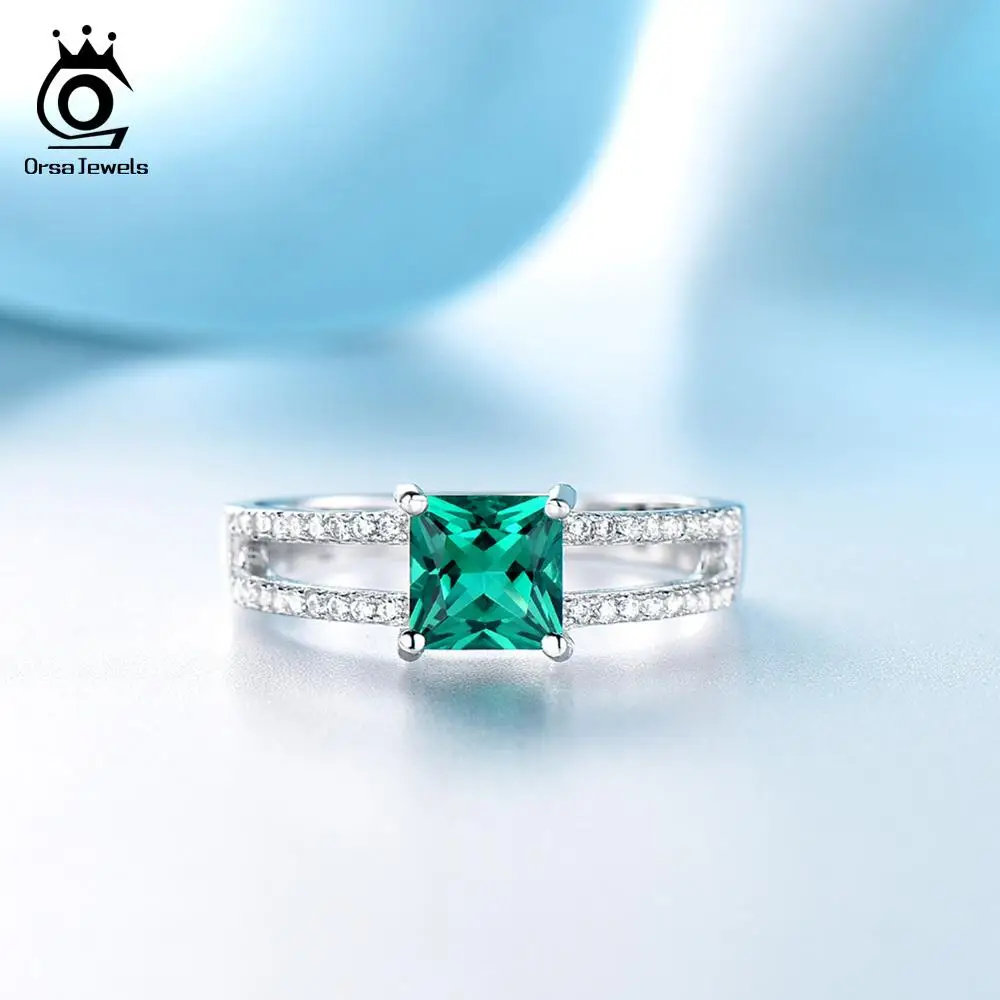 ORSA JEWELS новейшее чистое Стерлинговое Серебро 925 Стильное женское кольцо с квадратным вырезом юбилей Изумрудный камень кольцо ювелирные изделия VSR17