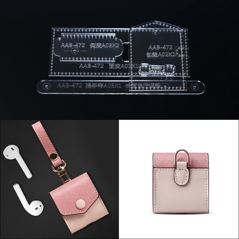 

Handmade Leather DIY Headphones Storage Bag Charger Pack Acrylic Template Leather Craft Tools