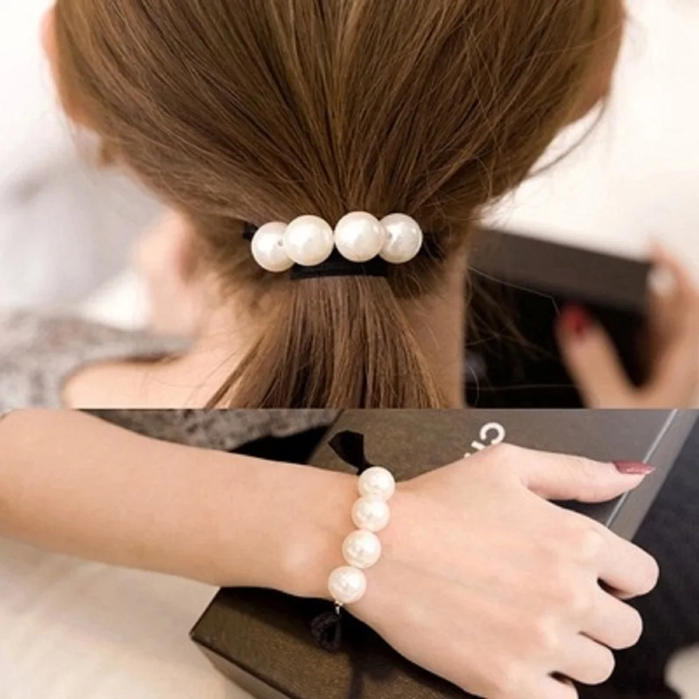 

1pc New Elegant Women Pearls Beads Headbands Ponytail Holder Girls Scrunchies Vintage Elastic Hair Band Elegant Hair Accessories