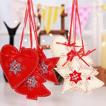 

3Pcs/Set Cloth Christmas Ornaments Pendant Cloth Hanging Gifts Heart Star Shape Xmas Tree Decor Home Hanging Decorations
