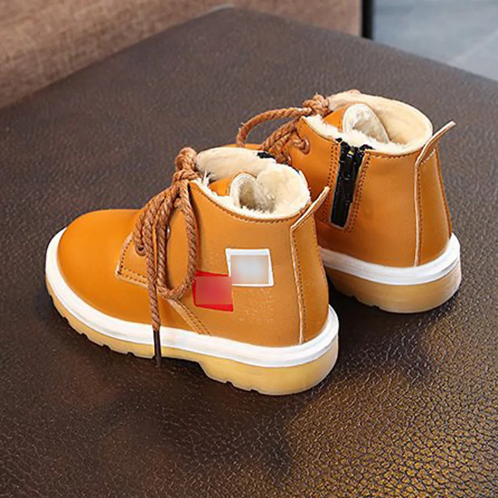 Winter Toddler Boots New Arrival Fashion Lace Up Boys Girls PU Martin Ankle Boots Thicken Warm Velvt Flat Boots for Kids Child