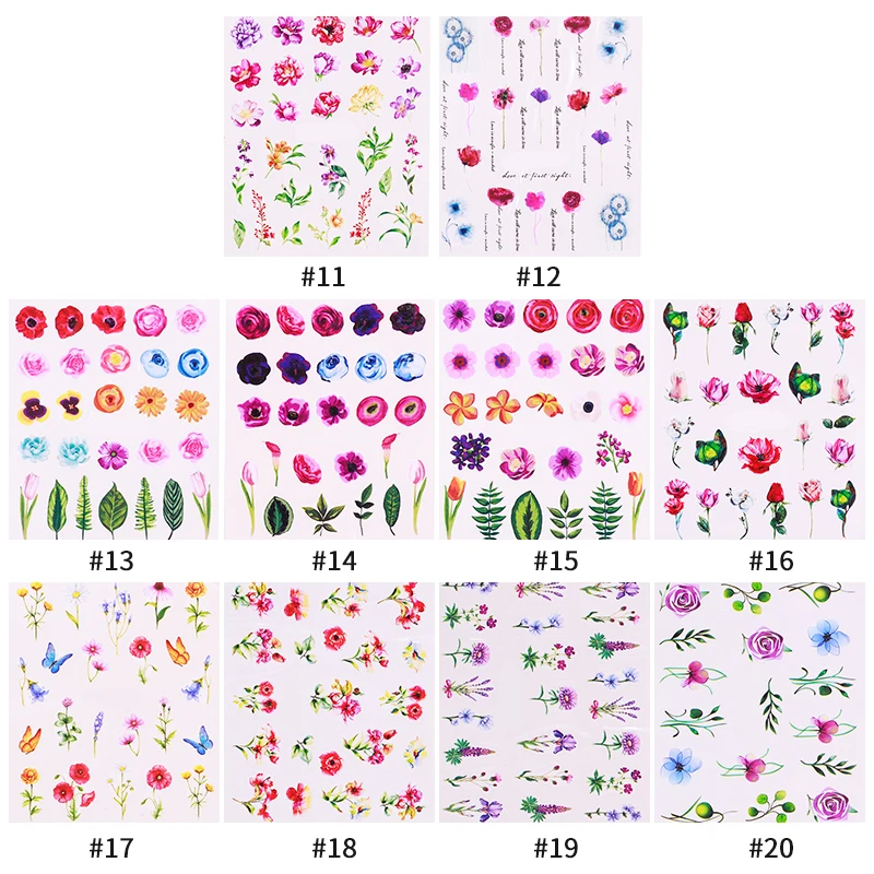 20 дизайнерские наклейки для ногтей набор смешанных цветочных геометрических симпатичных ногтей для девочек переводные наклейки татуировки ползунки маникюр