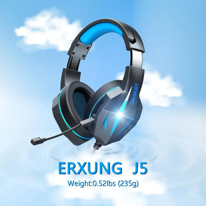 J5 Gaming Headphone LED Professinal Music Earphone Head mounted Wired Gaming Headset W Mic Stereo Bass Headphone Colorful
