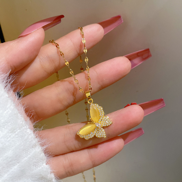 Gold Color Stainless Steel Pendant Butterfly Necklaces For Women Ladies Exquisite Clavicle Chain Necklace Jewelry Gift