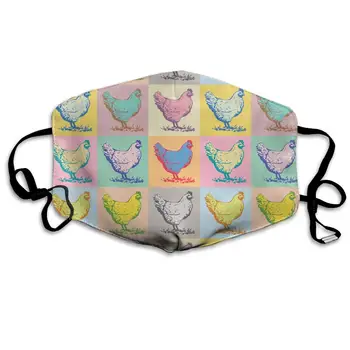 

The Art Of Chicken Of Different Colors Washable Reusable Mask, Cotton Anti Dust Half Face Mouth Mask For Kids Teens Men Women