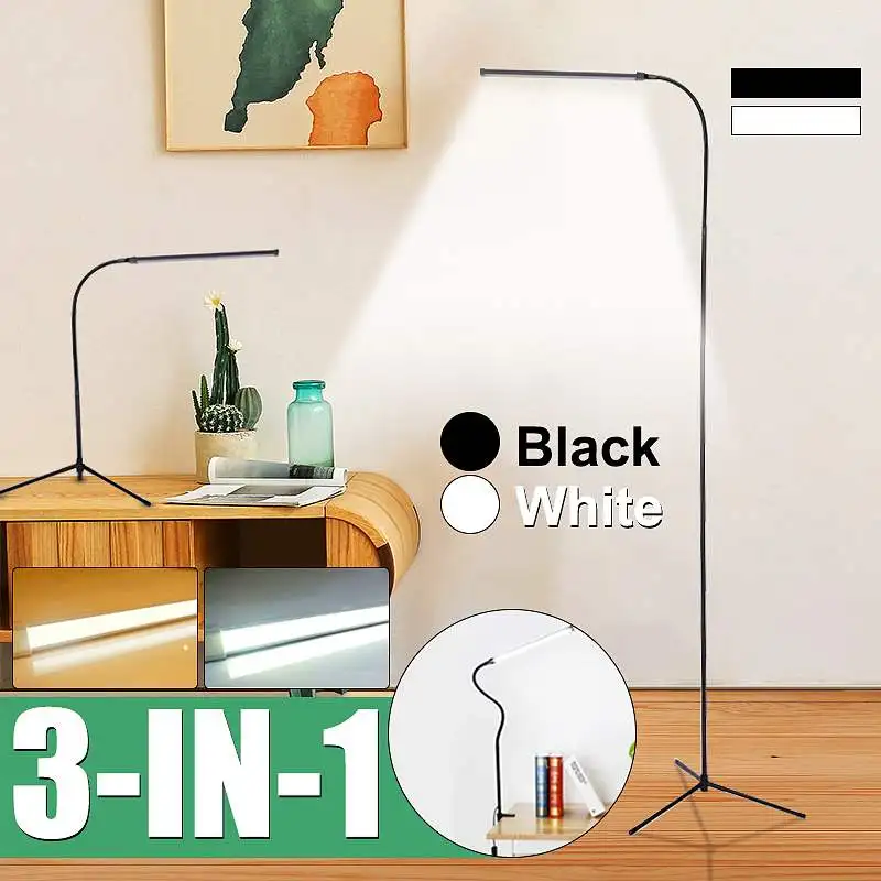 CLAITE 8W Modern Stand Floor Lamp White & Warm White LED Floor Lamp Dimmer USB Desk Reading Light Fixture for Bedroom Decor