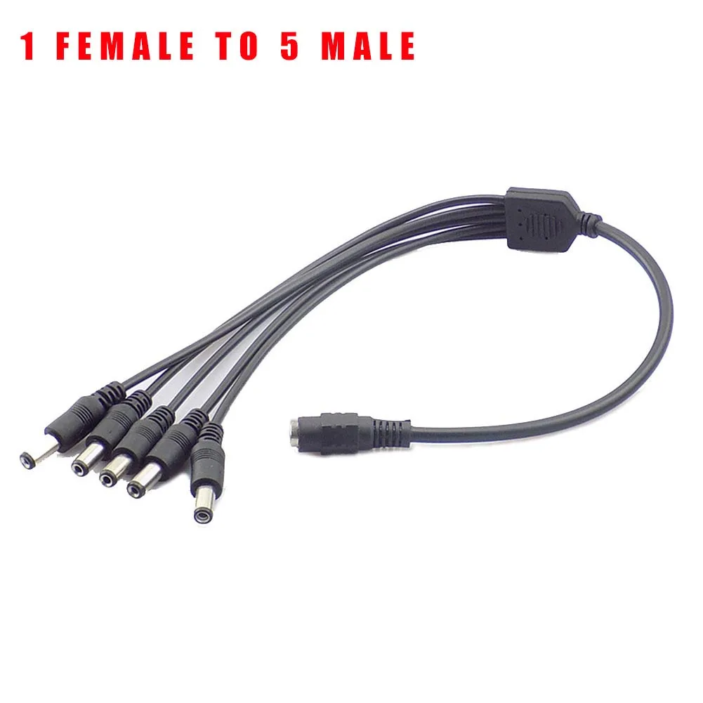 DC 12V 1 Female to 5 Male way Splitter Cable Plug Power Supply Adapter Pigtail 5.5 2.1mm for CCTV Camera led strip light L19 |
