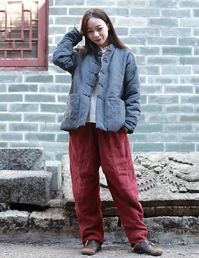 LZJN осенне-зимний хлопковый льняной китайский костюм Тан стеганая легкая куртка пальто с карманами