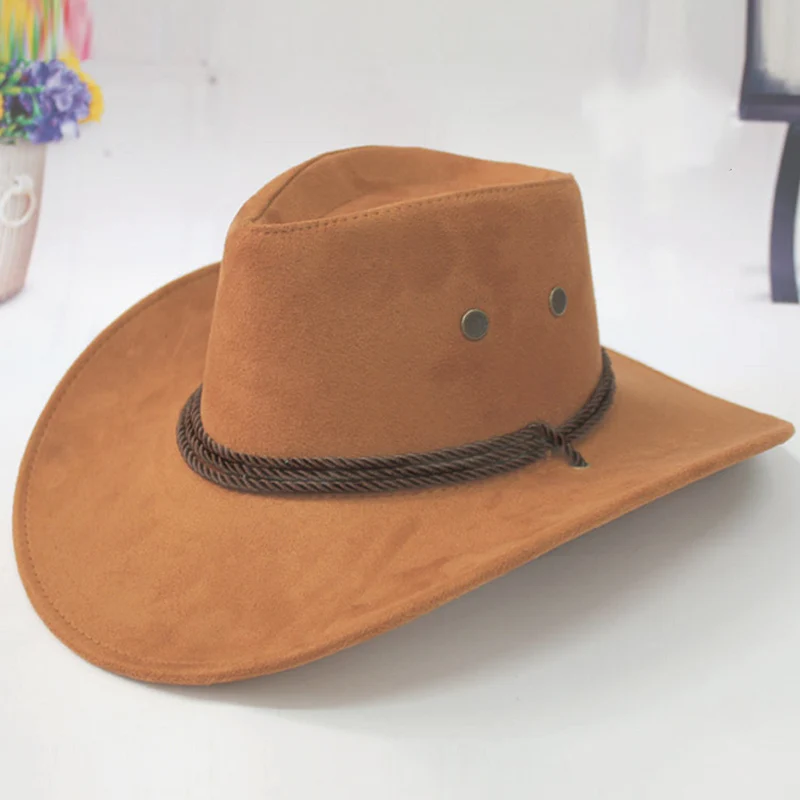 Летняя мужская Ковбойская шляпа в западном стиле, Мужская кепка для верховой езды, модный аксессуар, складная Кепка для путешествий с широкими полями, крученый гофрированный подарок - Цвет: Коричневый