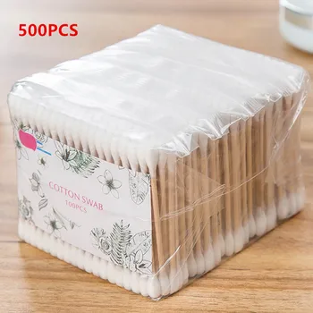 

500pcs Natrual Double Head Cotton Swab Women Makeup Cotton Buds Tip Medical Wood Sticks Nose Ears Cleaning Health Care Tools