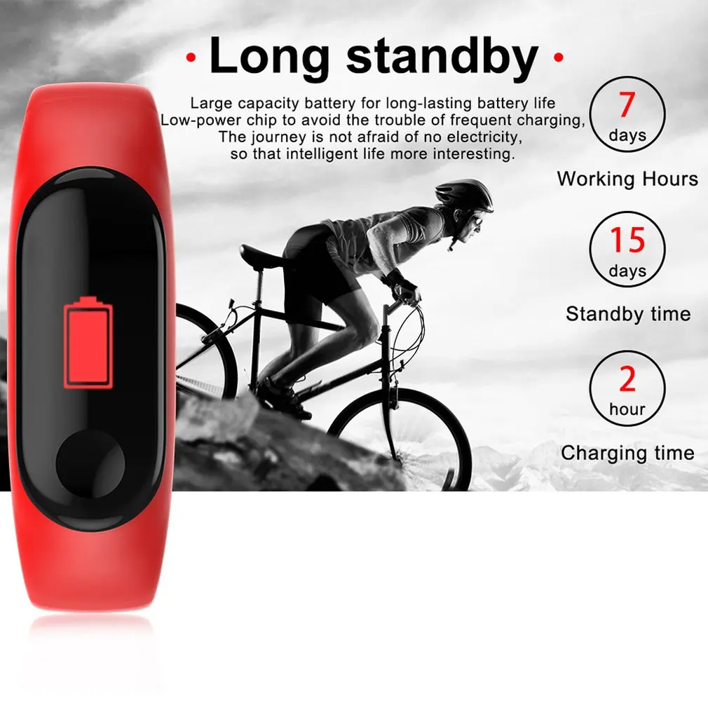 M3 Smart Bracelet Color Screen IP68 Waterproof Heart Rate Blood Pressure Monitor Tracker Replaceable Watch For Android IOS 2019