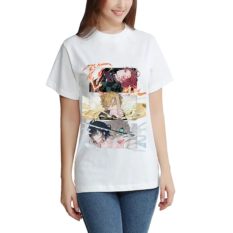 Kimetsu No Yaiba T-shirt Short Sleeve Men's And  Women's Tees Tops Kids Demon Slayer Oversized T Shirt DIY Photo Log Customized