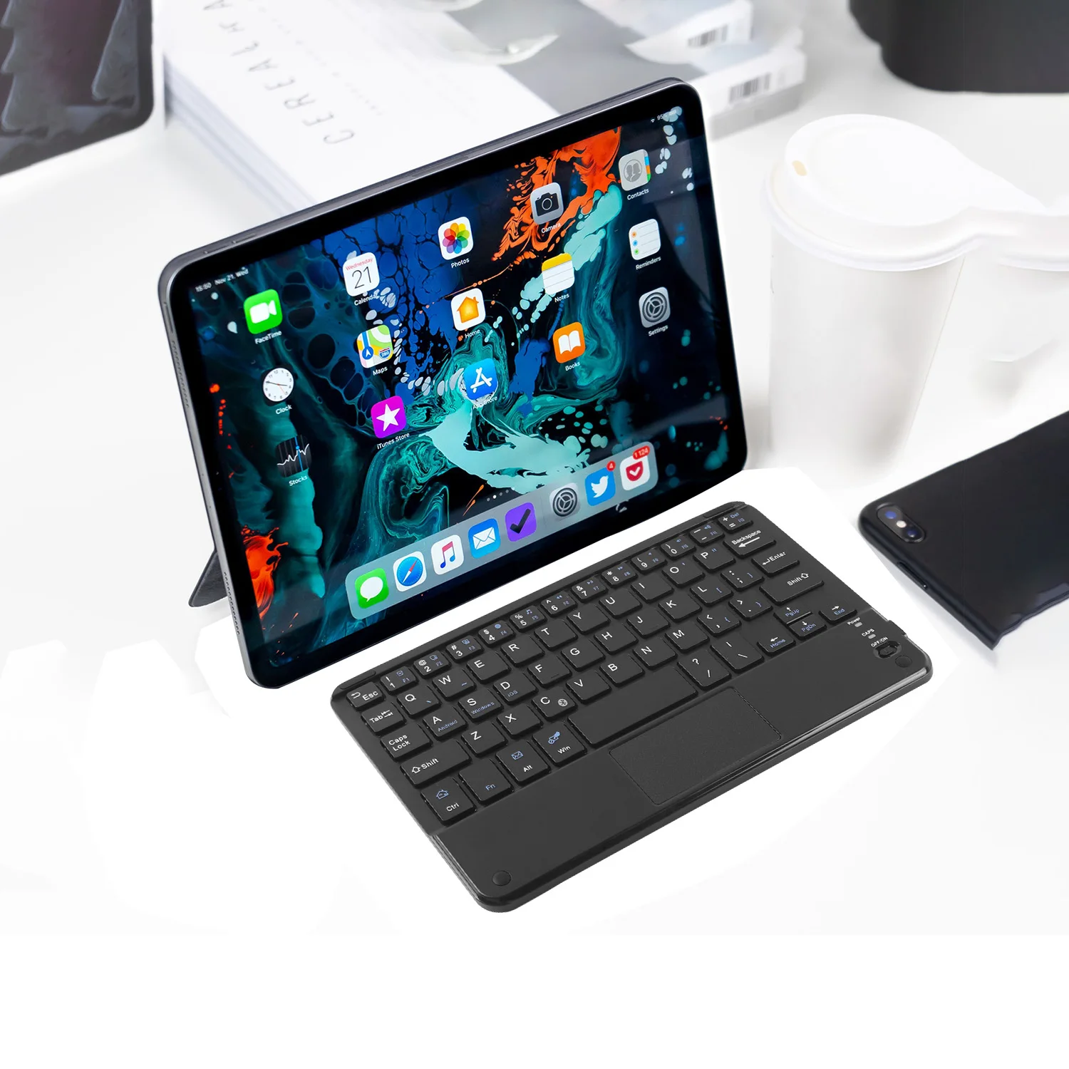 Перезаряжаемая ультратонкая Беспроводная Bluetooth клавиатура 5.0 с сенсорной