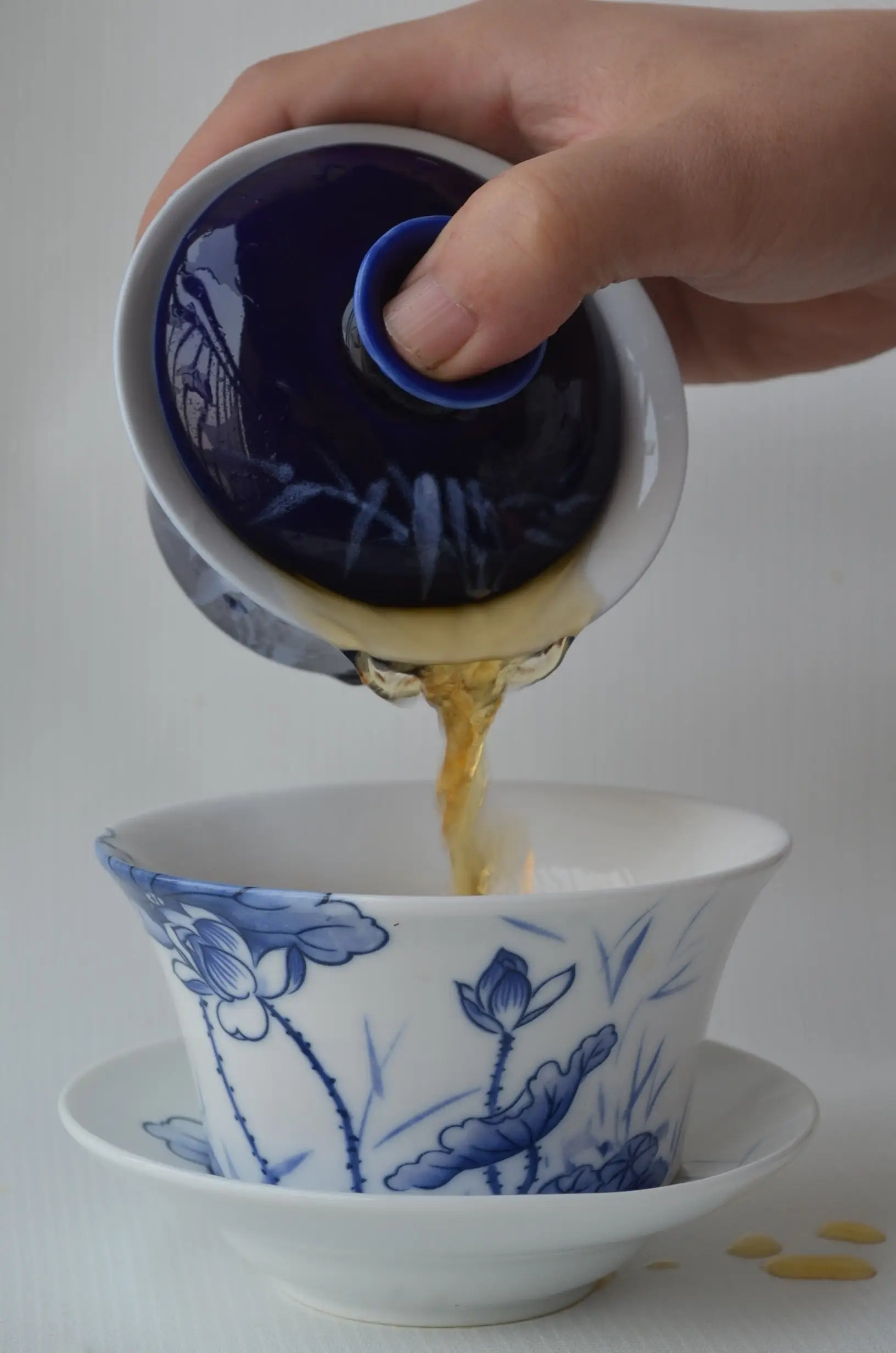 Чайные чашки Gaiwan 200 мл синие и белые фарфоровые Цзиндэчжэнь традиционный