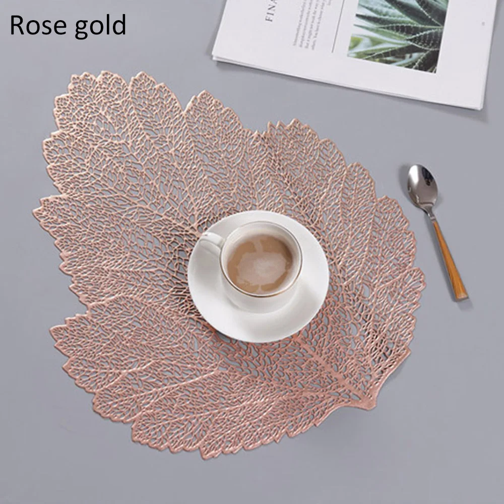 Leaves-Rose gold Восьмиугольник ПВХ коврик жаростойкий износостойкий Нескользящие моющиеся настольные коврики для кухни Рождественский домашний декор стола - Цвет: Leaves-Rose gold