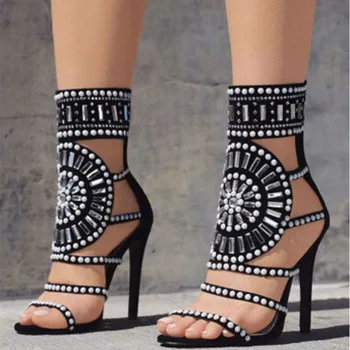 

Factory new hollow water diamond high heel fish mouth sandals women's stiletto heels, 42 yards are made all year round