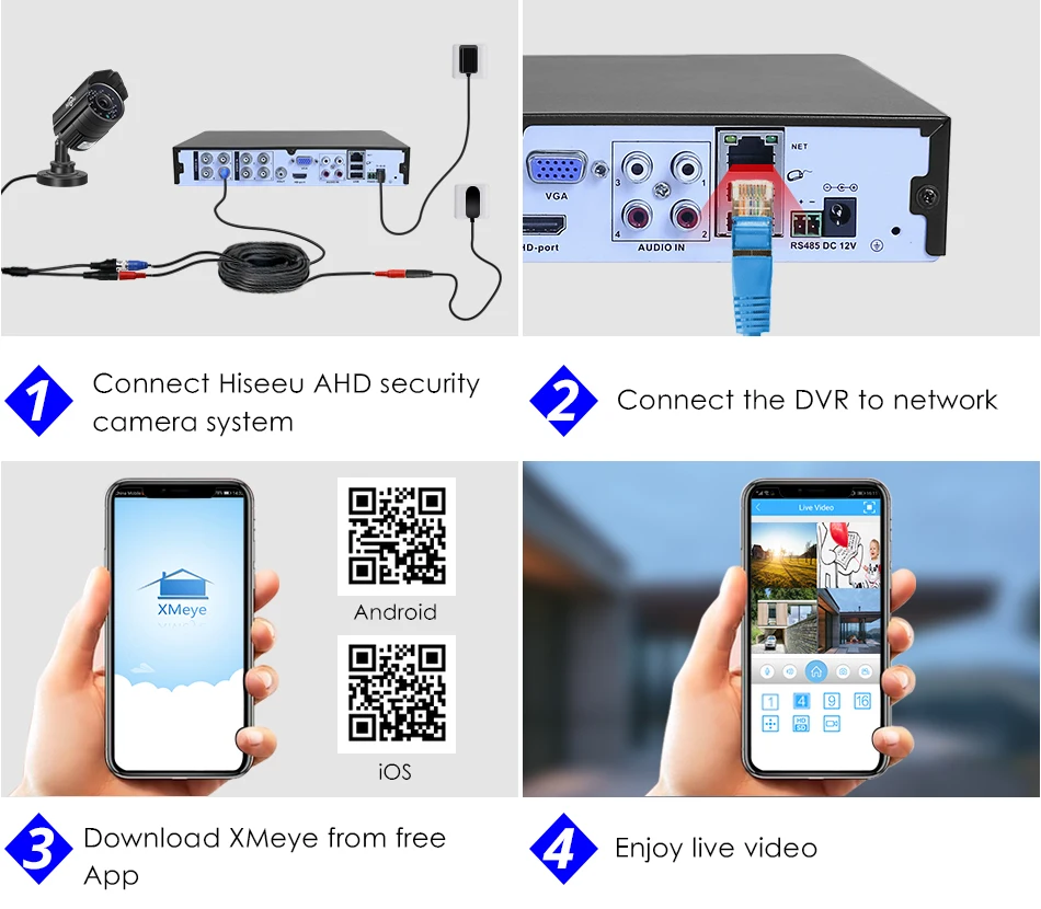 Hiseeu 8CH 5.0MP камера безопасности комплект 4 шт. 720P 1080P 1920P AHD Водонепроницаемая уличная камера комплект наружного видеонаблюдения