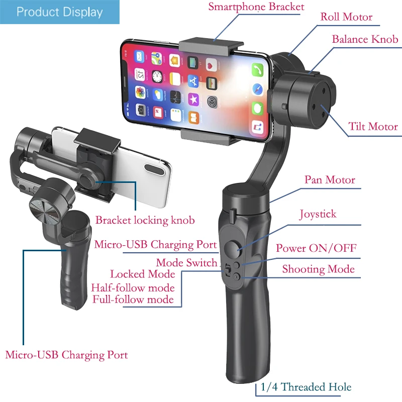 Orsda 3 оси смартфон Gimbal камера ручной фокус Fluxo стабилизатор телефон Estabilizador Celular GOPRO IPhone11XS XR X 8Plus