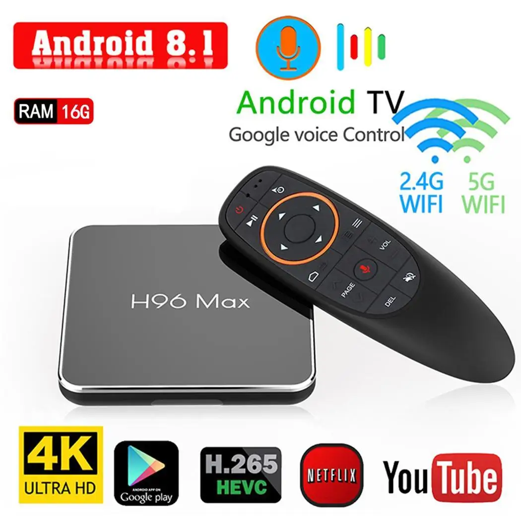 

H96MAXX2 TV Set-top Box Voice Version TF, U disk Quad-core Kit Dual remote control WiFi Bluetooth Android 8.1