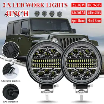 

2Pcs 4in Round Led Work Lights 13600LM LED Spot Flood Beam Driving Light