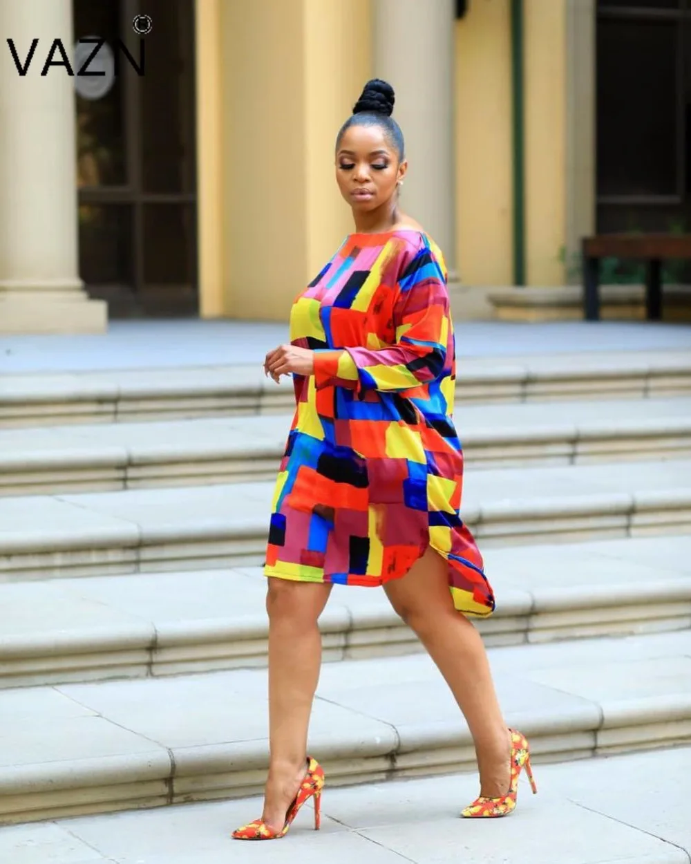 

VAZN Autumn Hot Casual Fashionable Popular 2018 Women Dress Plaid O-Neck Full Sleeve Lady Loose Midi Dress Vestido WML8832