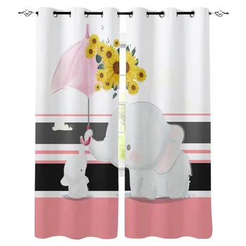 

Modern Curtains Cute Elephant Sunflower Living Room Bathroom Kitchen Curtains Household Products Window Curtain Living Room