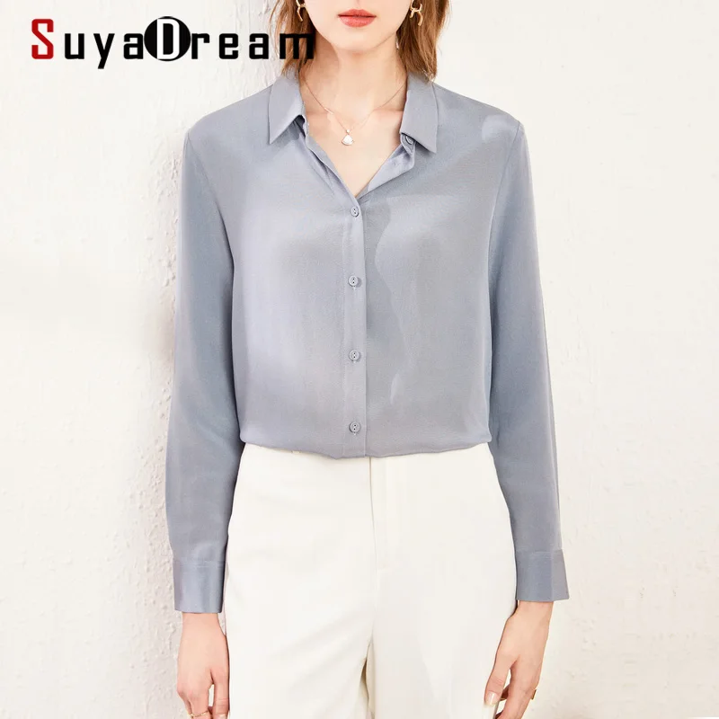 Блузка SuyaDream Женская шелковая однотонная шикарная офисная блузка из 100%