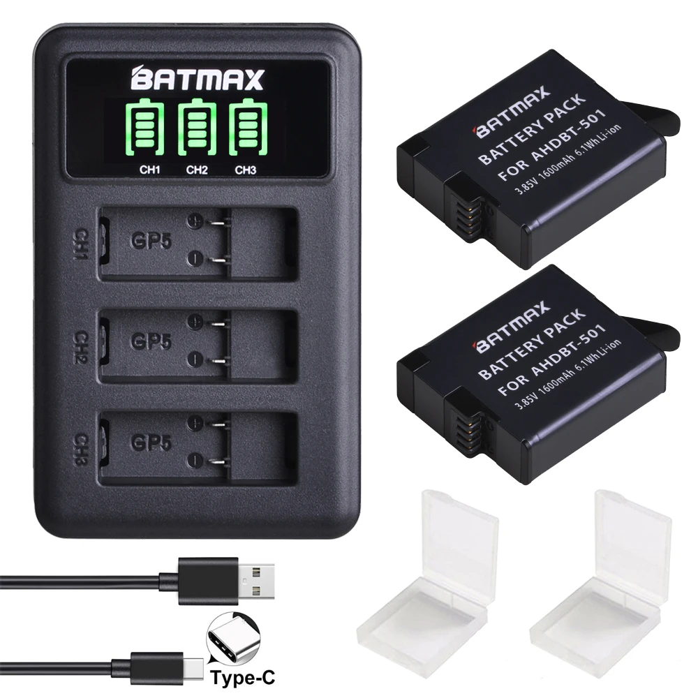 

2x 1600mAh Bateria hero5 Battery + LED USB Charger with Type C Port GoPro Hero 5 Camera Battery pack for GoPro Hero 5 camera