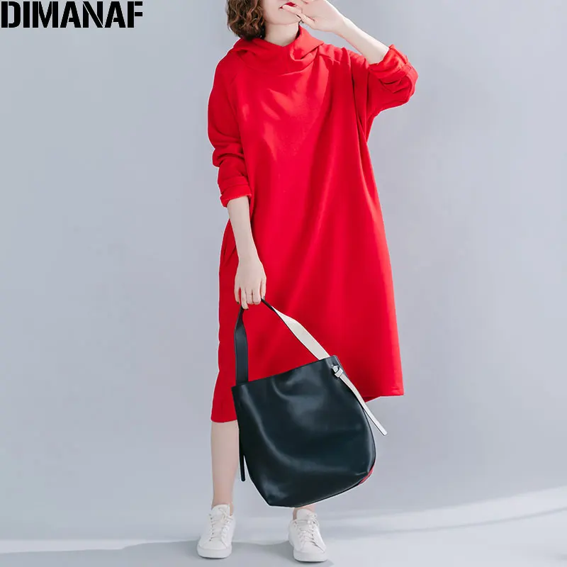 DIMANAF 2019 размера плюс женские утепленные толстовки свитшоты красные черные с