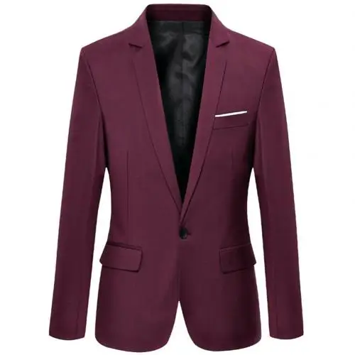 Wine Red Мужские деловые блейзеры весна-осень Формальное Мужское пальто мужской модный однотонный блейзер с длинным рукавом с отворотом S-lim и подходит к костюму - Цвет: Wine Red
