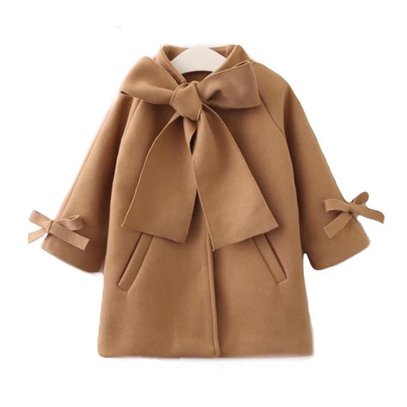 

New Winter Autumn Toddler Kids Baby Girls Warm Wool Bowknot Trench Coat Overcoat arrival Girls Kids Long Sleeve Outwear Jacket