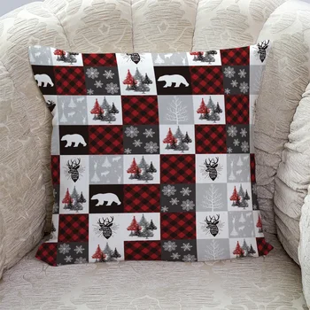 

Christmas Elk Tree Lattice White Bear Mosaic Pattern Pillow Covers Cases Cushion Pillowcase Square Print