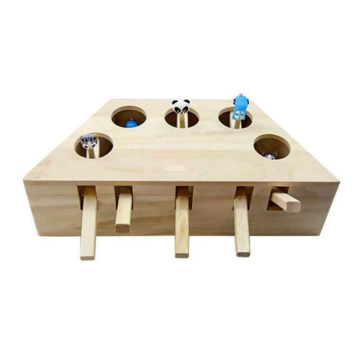 Whack Mole mouse Cat игрушка для упражнений, твердая деревянная коробка-головоломка с 3/5 отверстиями, игрушки для домашних животных OCT998