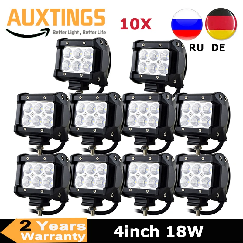 10PCS FREE SHIPPING 4inch 18w led light bar spot flood offroad led work light 12 volt IP67 led driving light for trucks