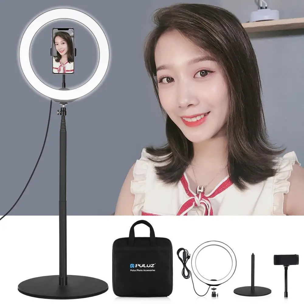 PULUZ 10.2 inch LED Selfie Ring Light&Cell Phone Clamp&Tripod Stand Vlogging Video Light Kits For YouTube Blogger Video Shooting