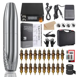 High Quality Professiona Tattoo Machine Gun Kit EU US AU UK Plug With Power Supply Tattoos Grips Needles Complete Tattoo Kit
