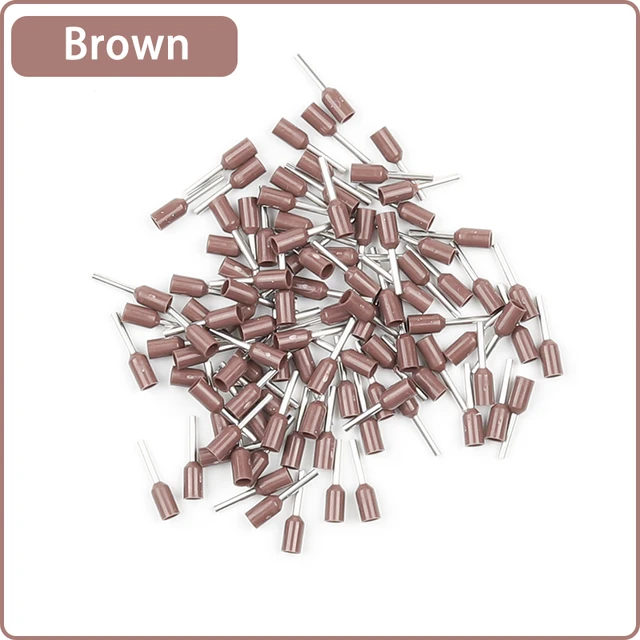 100pcs E0508 E1008 E1508 E2508 22-10 AWG Insulated Ferrules Terminal Block Cord End Wire Connector Electrical Crimp Terminator Brown