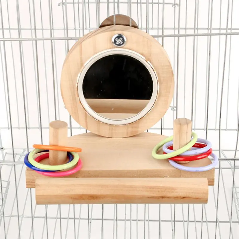 Птичий окунь с зеркалом для попугая клетка деревянная интеллектуальная обучающая жевательная игрушка