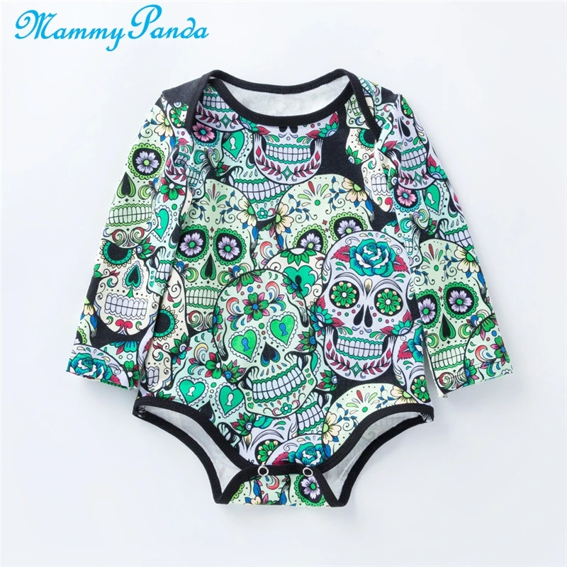 Newborn Baby Skull Print Bodysuit Romper Halloween Boy Girl Long sleeve Cotton Jumpsuit Clothes Dropshipping Baby Clothes Infant