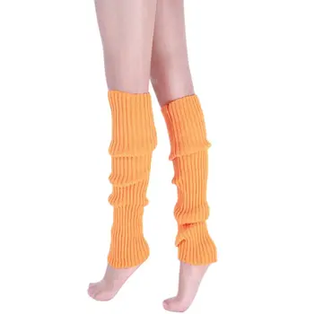 

Womens 80s Neon Fluorescent Ribbed Knit Crochet Leg Warmers Bright Solid Color Dance Long Footless Socks Party Accessories