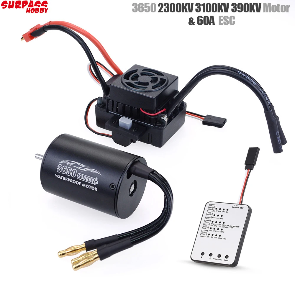 

Surpass Hobby Waterproof 3650 2300KV 3100KV 3900KV Brushless Motor with 60A ESC w/ Program Card Combo for 1/10 RC Car Truck Toy