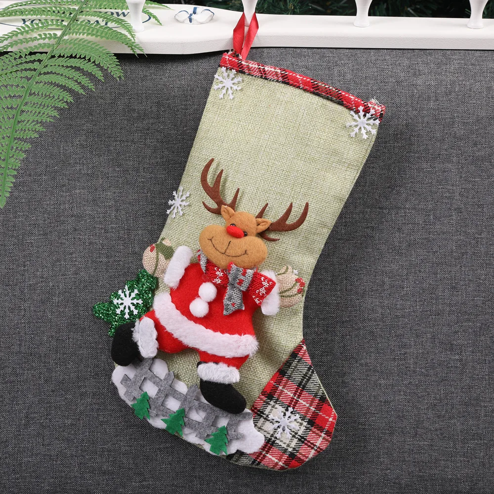 Горячая Распродажа, рождественские чулки, подарки, тканевые носки Санта-Клауса, Рождественский милый мешок для подарков для детей, каминная елка, Рождественское украшение