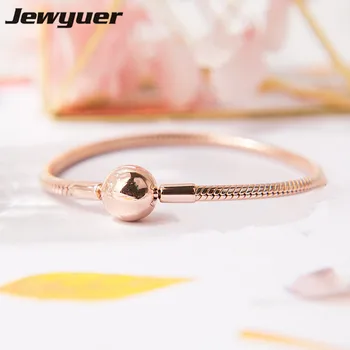 

Rose gold Moments smooth Clasp Bracelets fit 925 sterling silver charms beads DIY for women bangle fine Memnon Jewelry YL067